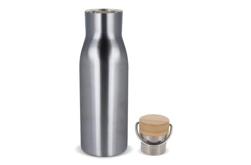 Isolier-Flasche mit Bambusdeckel, 500ml Silber