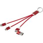 Metal 4-in-1 recycled aluminium charging cable with keychain Red