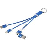 Metal 4-in-1 recycled aluminium charging cable with keychain Dark blue