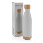 XD Collection Vacuum stainless steel bottle with bamboo lid and bottom White