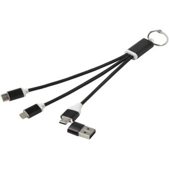 Metal 4-in-1 recycled aluminium charging cable with keychain Black