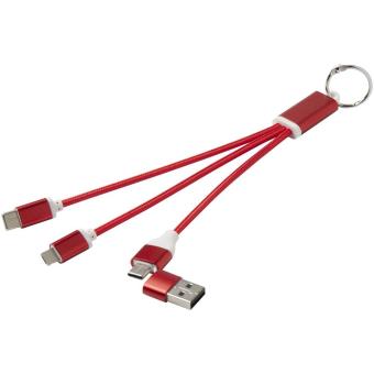 Metal 4-in-1 recycled aluminium charging cable with keychain Red