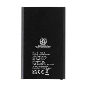 XD Collection RCS recycled plastic/aluminum 4000 mah powerbank with type C Black