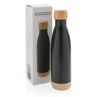 XD Collection Vacuum stainless steel bottle with bamboo lid and bottom Black