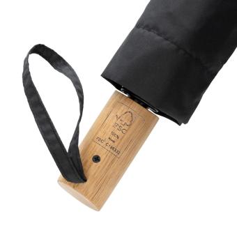 XD Collection Kaycey 21" AWARE™ RPET Acacia wood mini auto open umbrella Black