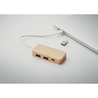 HUBBAM 3 Port USB Hub Holz