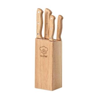 GOURMET 5 piece knife set in base Timber